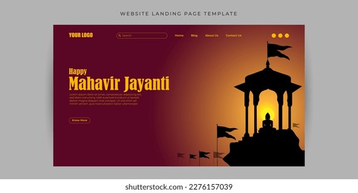 Vector illustration of Happy Mahavir Jayanti Website landing page banner mockup Template