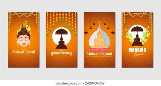 Vector illustration of Happy Mahavir Jayanti social media feed set template