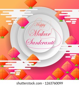 vector illustration of Happy Makar Sankranti holiday India festival background