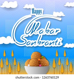 vector illustration of Happy Makar Sankranti holiday India festival sale and promotion background