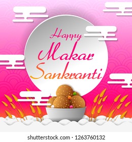 vector illustration of Happy Makar Sankranti holiday India festival sale and promotion background
