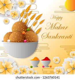 vector illustration of Happy Makar Sankranti holiday India festival sale and promotion background