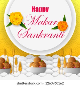 vector illustration of Happy Makar Sankranti holiday India festival sale and promotion background