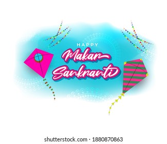 Imagen vectorial del cartel del Festival Happy Makar Sankranti con coloridas cometas y patrones en el fondo, festival indio, concepto de fondo festivo hindú