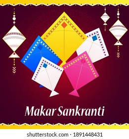 vector illustration of Happy Makar Sankranti holiday India festival background