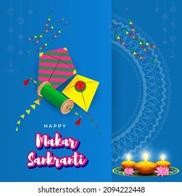 Vector illustration of Happy Makar Sankranti Indian Festival banner with colorful kites