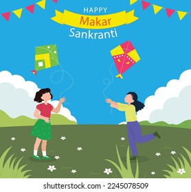 Vector illustration of Happy Makar Sankranti holiday India festival background
