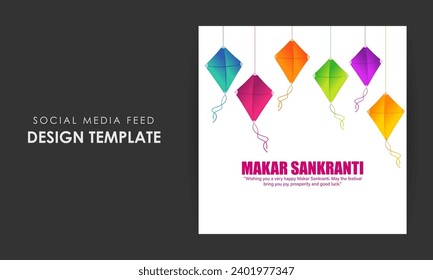 Vector illustration of Happy Makar Sankranti social media feed template written hindi text means makar sankranti