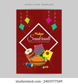 Vector illustration of Happy Makar Sankranti social media feed template written hindi text means makar sankranti