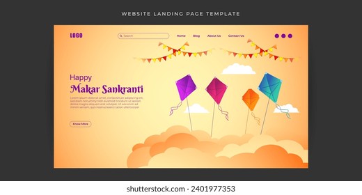 Vector illustration of Happy Makar Sankranti social media feed template written hindi text means makar sankranti