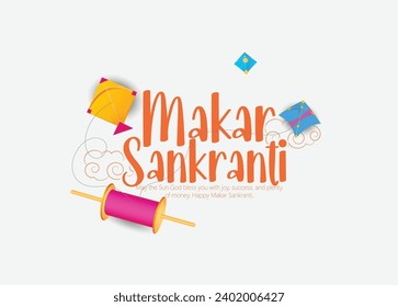 ilustración vectorial Feliz Makar Sankranti con cometas coloridas volando cielo nublado, fondo