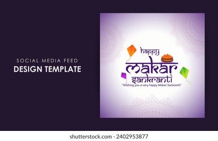 Vector illustration of Happy Makar Sankranti social media feed template written hindi text means makar sankranti