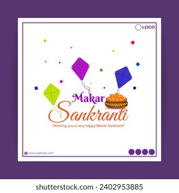 Vector illustration of Happy Makar Sankranti social media feed template written hindi text means makar sankranti