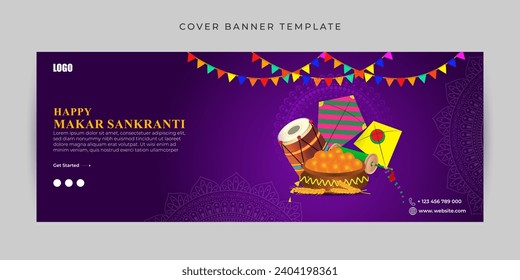 Vector illustration of Happy Makar Sankranti social media feed template written hindi text means makar sankranti