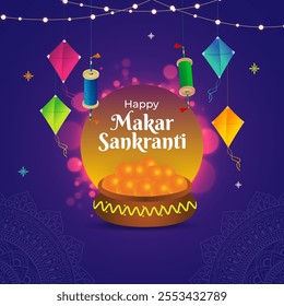 Vector illustration of Happy Makar Sankranti social media template