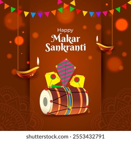 Vector illustration of Happy Makar Sankranti social media template