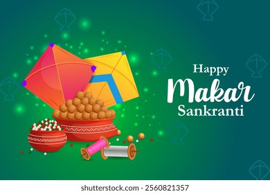 vector illustration of Happy Makar Sankranti holiday India festival background