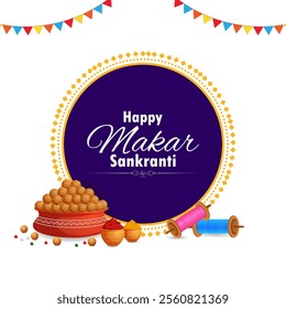 vector illustration of Happy Makar Sankranti holiday India festival background