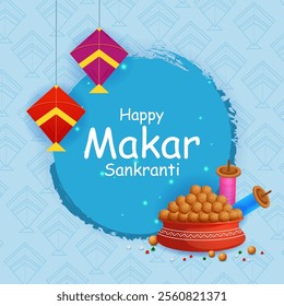 vector illustration of Happy Makar Sankranti holiday India festival background