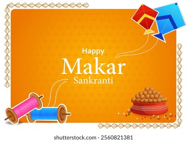 vector illustration of Happy Makar Sankranti holiday India festival background