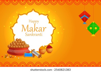 vector illustration of Happy Makar Sankranti holiday India festival background