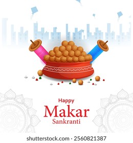 vector illustration of Happy Makar Sankranti holiday India festival background