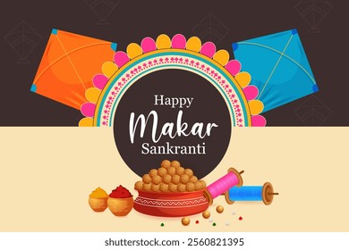 vector illustration of Happy Makar Sankranti holiday India festival background