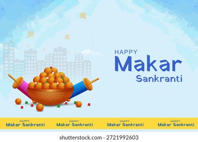 Ilustración vectorial del fondo feliz del festival de vacaciones de Makar Sankranti India