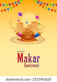 Ilustración vectorial del fondo feliz del festival de vacaciones de Makar Sankranti India