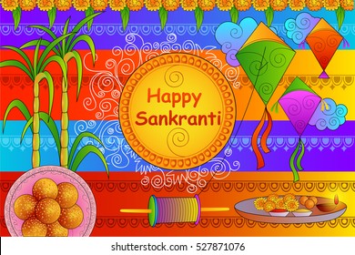 ilustración vectorial de los antecedentes de la celebración del festival Happy Makar Sankranti