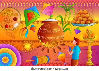 vector illustration of Happy Makar Sankranti festival celebration background