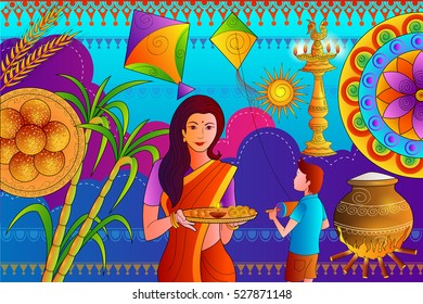 vector illustration of Happy Makar Sankranti festival celebration background