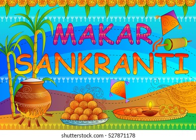 vector illustration of Happy Makar Sankranti festival celebration background