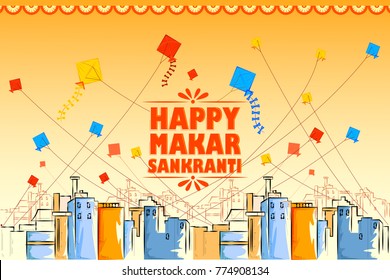 vector illustration of Happy Makar Sankranti holiday India festival background