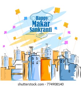 vector illustration of Happy Makar Sankranti holiday India festival background