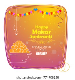 vector illustration of Happy Makar Sankranti holiday India festival sale and promotion background