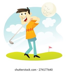 A vector illustration of a happy male golfer.