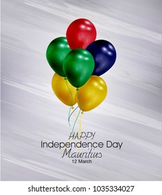 Vector illustration of  Happy Mauritius Independence Day 12 March. Balloons with flags isolated on gray background.