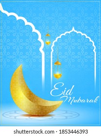 Vector illustration of Happy Mawlid al-Nabi means birth of the Prophet, mosque, moon, lantern, Islamic greeting banner template.