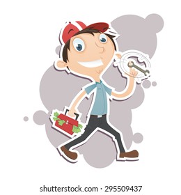 Vector Illustration of happy mechanic because he can make a lot of money.
