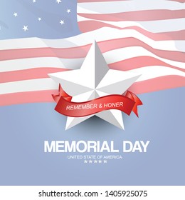 Vector illustration of Happy Memorial Day Celebration with USA flag.Festive poster or banner.- Vector