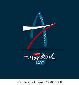 Vector Illustration Happy Memorial Day, template for design of postcard, banner, flyer for USA, marketing, retail shop, brochure, signage. Logo star, symbol of America, Hand drawing of the lettering.