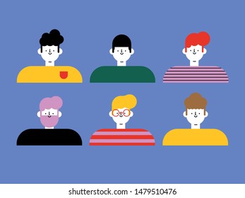 Vector illustration of happy men character with flat, simple and minimalist style
