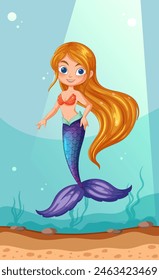 Vector illustration of a happy mermaid with a heart