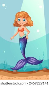 Vector illustration of a happy mermaid underwater