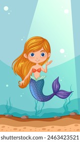 Vector illustration of a happy mermaid underwater