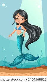 Vector illustration of a happy mermaid underwater