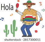 Vector illustration of happy Mexicans playing maracas