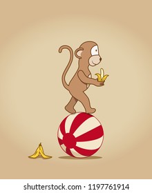 Vector illustration of happy monkey with bananas
