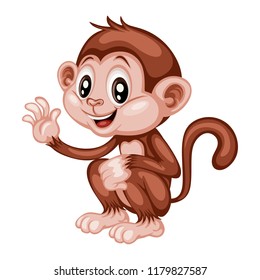 Vector Illustration of a Happy Monkey. Cute Cartoon Monkey Waving Isolated on a White Background. Happy Animals Set